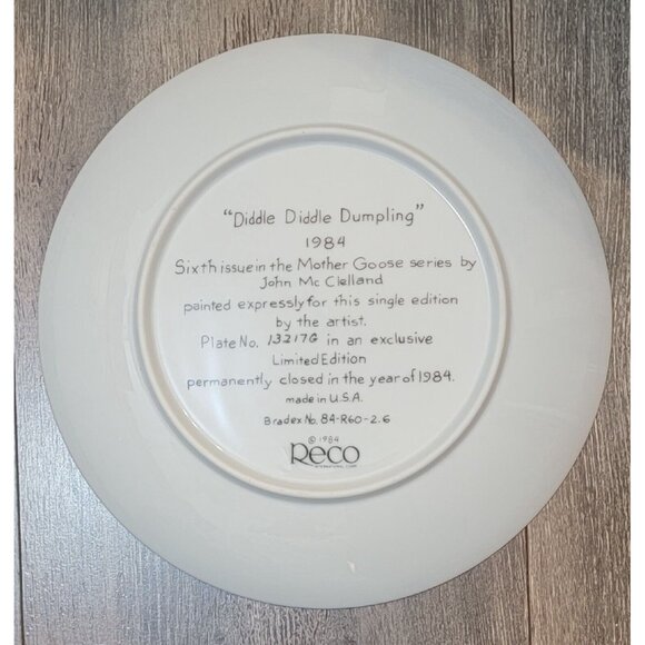 Reco Collectible Plate 1984 Mother Goose Diddle Dumpling John McClelland #13217G - Picture 4 of 12